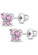 itsy-bitsy silver butterfly pink cubic zirconia birthstone baby earrings